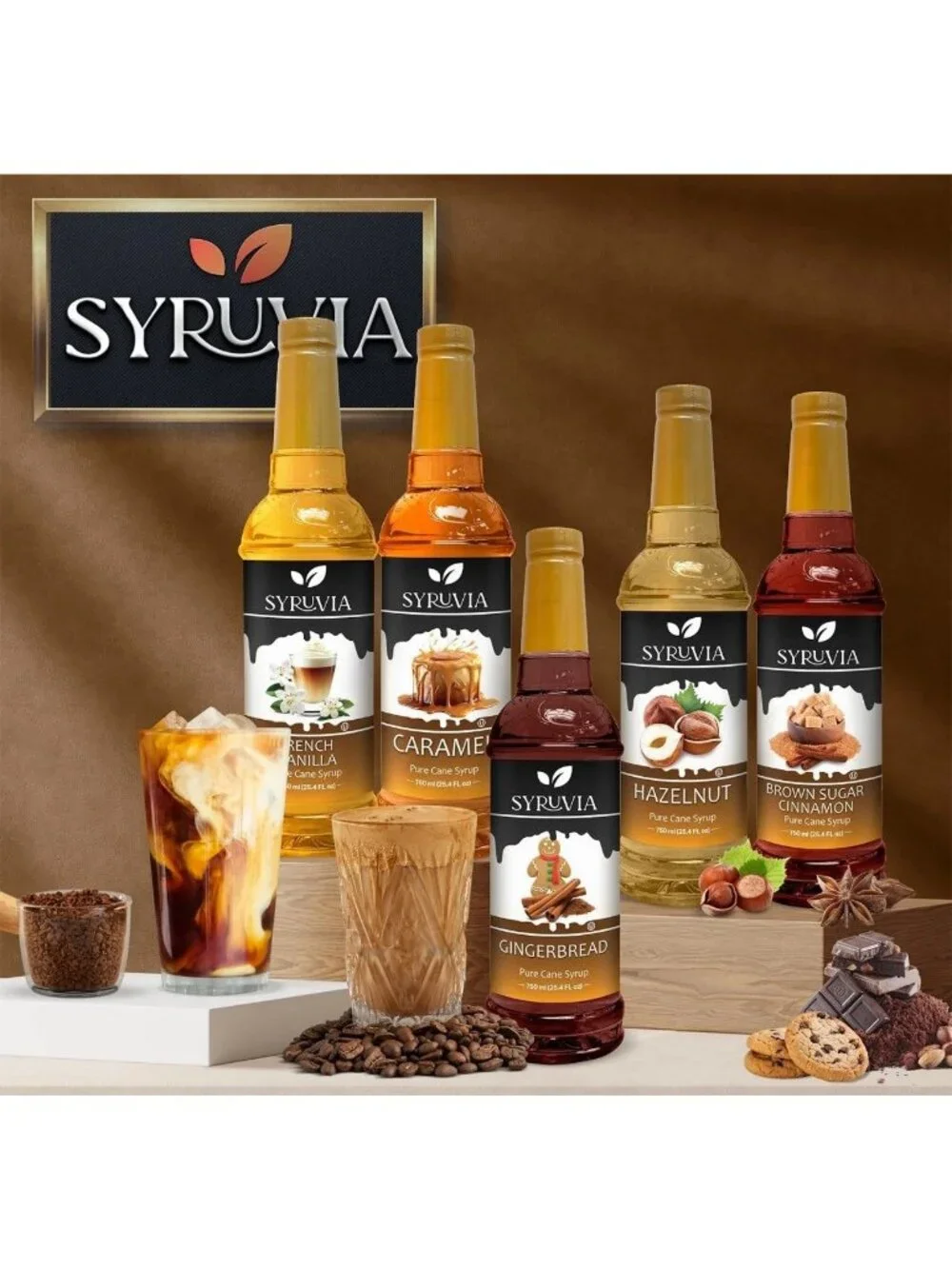 Syruvia Coconut Pure Cane Sugar , Coffee Syrup – 750ml~25.4 fl oz  Exp 8/2027